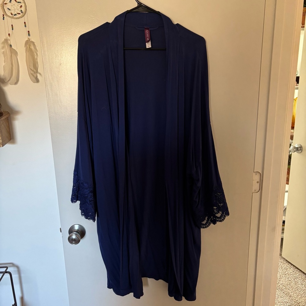 Royal Blue Lace Trim Robe Adore Me